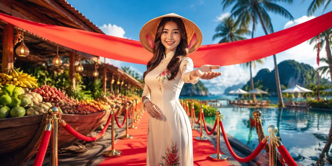 Người dùng vùng Mekong đội nón lá cầm điện thoại xem ưu đãi tiền thưởng trực tuyến