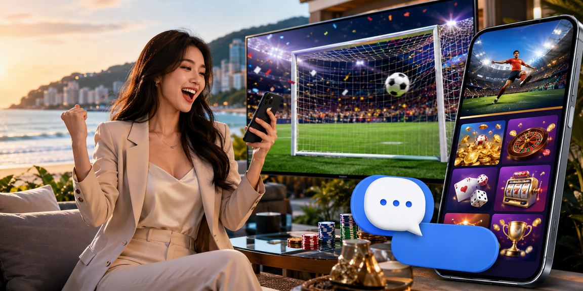 Người dùng Vũng Tàu thư giãn trên bãi biển dùng điện thoại tham gia ưu đãi casino trực tuyến